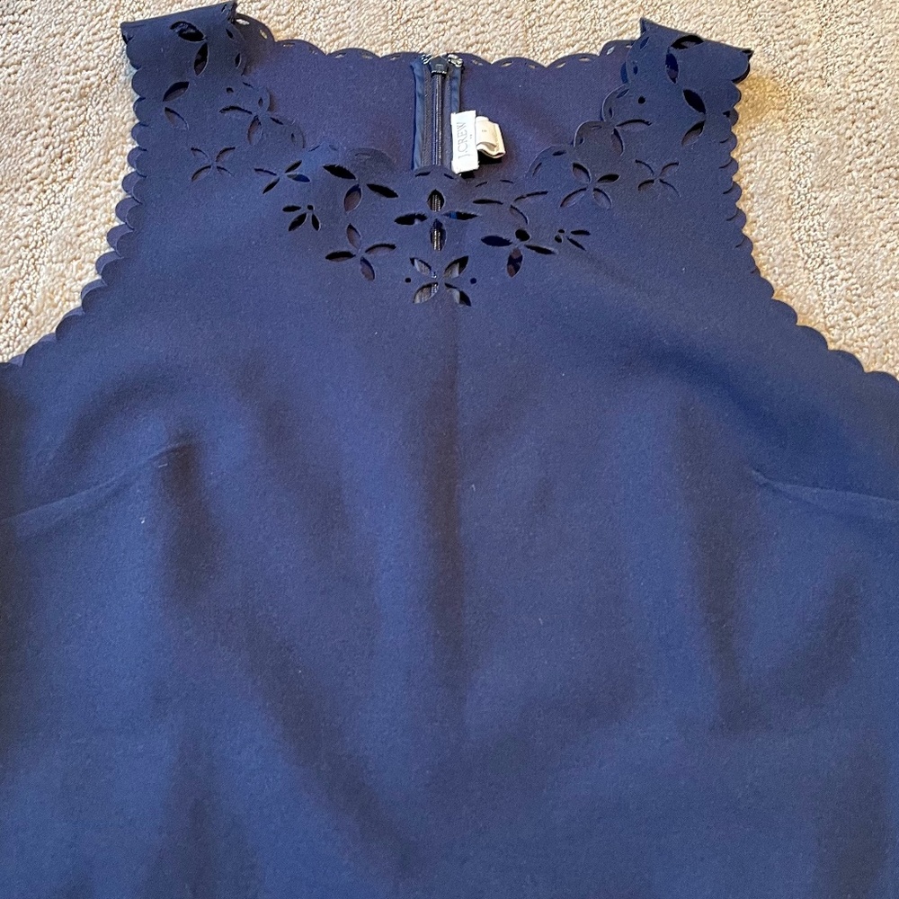 ♓️🅿️🌀J. Crew Navy Blue Laser Cut Shift Dress Size 8🌀 - Picture 2 of 7